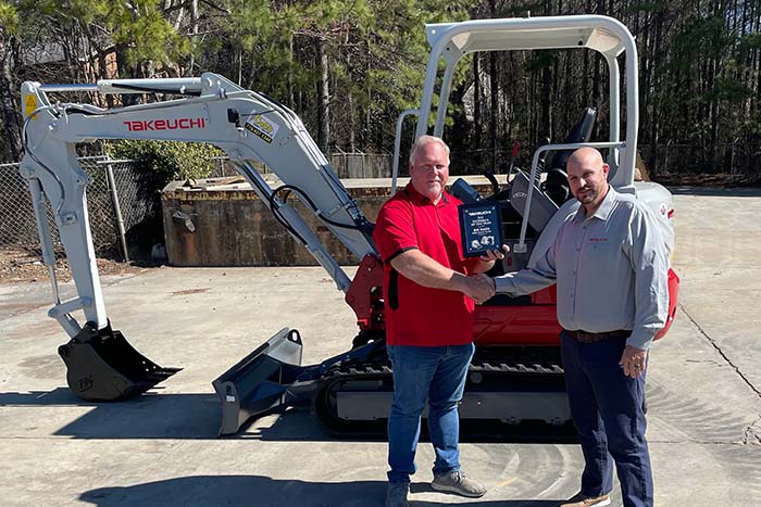 Takeuchi-US recognized Bill Smith of Cobb County Tractor in Marietta, Georgia, as its top-performing dealer salesperson for the fifth time.